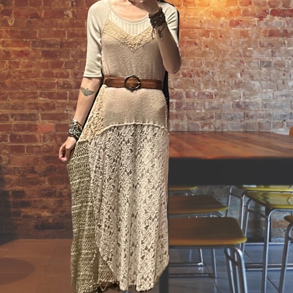 Upcycled crochet and lace gypsy boho free people maxi dress - Picture 3 of 14
